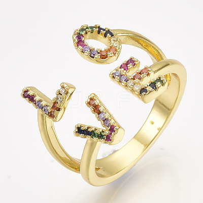 Brass Micro Pave Cubic Zirconia Cuff Rings RJEW-S044-050-1