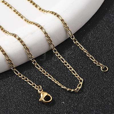 Ion Plating(IP) 304 Stainless Steel Figaro Chain Necklaces STAS-K168-02G-1
