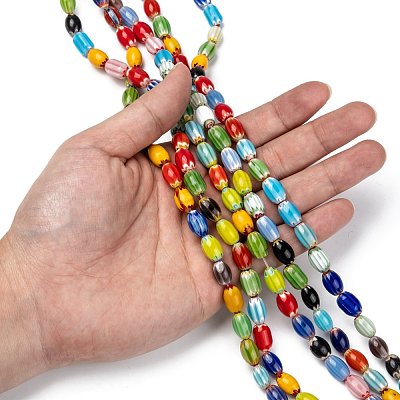 Oval Handmade Millefiori Glass Beads Strands LK-R004-38-1