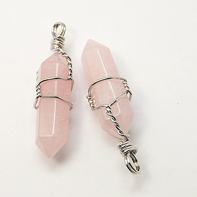 Natural Rose Quartz Double Terminated Pointed Pendants G-J062-04P-1