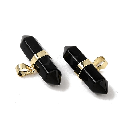 Natural Obsidian Double Terminal Pointed Pendants G-NH0001-15G-06-1