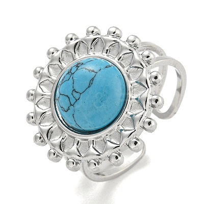 304 Stainless Steel Synthetic Gemstone Cuff Rings G-Z056-08P-1