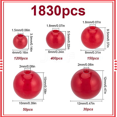 1830Pcs 5 Styles ABS Plastic Imitation Pearl Beads OACR-SP0001-01B-1