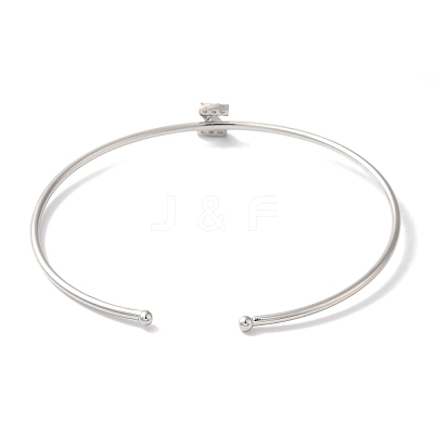 Rack Plating Brass Micro Pave Clear Cubic Zirconia Letter Open Cuff Bangles BJEW-A018-01P-Z-1