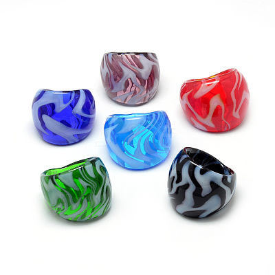 Handmade Lampwork Wide Band Finger Rings RJEW-T002-01-B-1