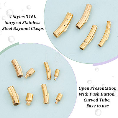 4 Sets 4 Styles 316L Surgical Stainless Steel Bayonet Clasps STAS-OC0001-16-1
