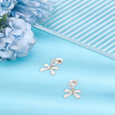 1 Pair Bowknot Alloy Enamel Dangle Stud Earrings EJEW-LP0007-086-1
