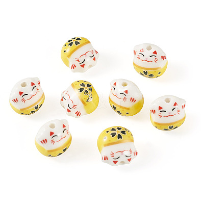 9Pcs Handmade Printed Porcelain Beads PORC-TADJ0001-01F-1