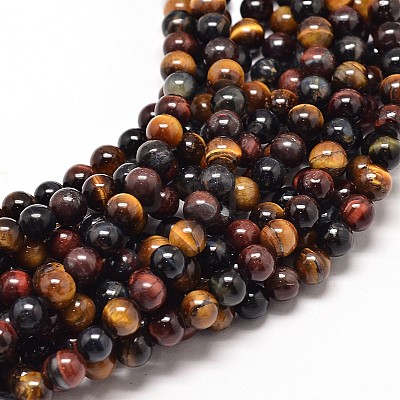 Natural Mixed Tiger Eye Round Bead Strands X-G-P072-35-6mm-1