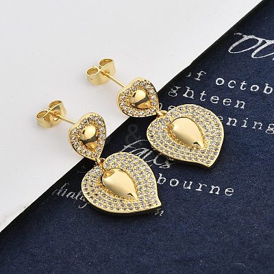 Brass Micro Pave Clear Cubic Zirconia Dangle Stud Earrings for Women EJEW-F352-05G-02-1