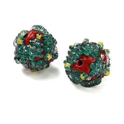Christmas Theme Polymer Clay Rhinestone Beads with Resin RESI-Z045-01B-1