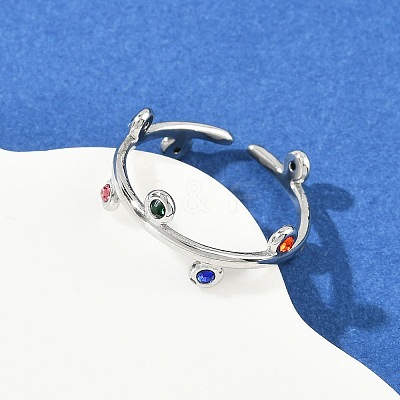 304 Stainless Steel Rhinetsone Open Cuff Rings for Women RJEW-K301-07P-1