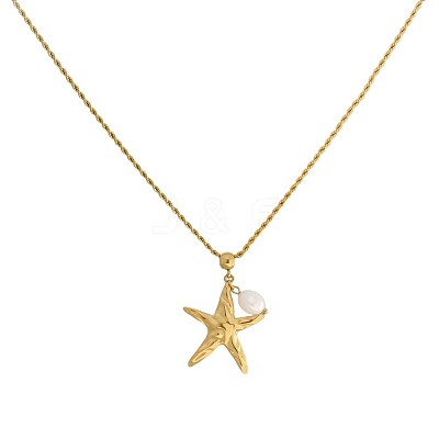 Ocean 304 Stainless Steel & Natural Pearl Pendant Necklaces for Women WG2E1DF-01-1
