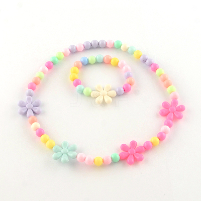Flower Acrylic Pendant Necklaces and Stretch Bracelets Jewelry Sets SJEW-R048-05-1