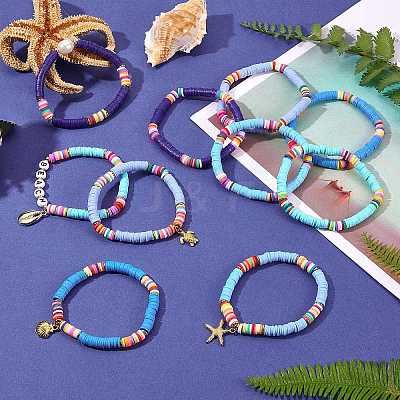 10Pcs 10 Styles Polymer Clay Heishi Beads Stretch Bracelets Sets BJEW-JB05922-1