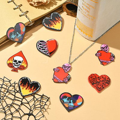 30Pcs 6 Styles Opaque Printed Acrylic Pendants MACR-CJ0002-12-1