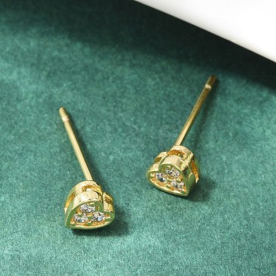 Clear Cubic Zirconia Heart Stud Earrings EJEW-K093-24G-1