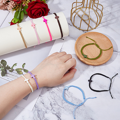 9Pcs 9 Colors Polyester Cord Braided Bead Bracelets BJEW-DC0001-20-1