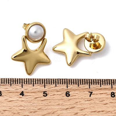 201 Stainless Steel ABS Plastic Pearl Stud Earrings EJEW-Z151-13G-05-1