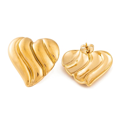 Ion Plating(IP) Heart 304 Stainless Steel Stud Earrings for Women EJEW-L272-033G-02-1