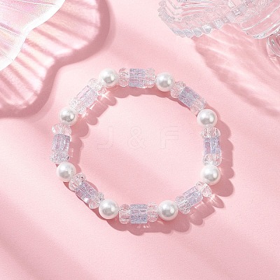 Crackle Glass & Shell Pearl Beaded Stretch Bracelets for Women BJEW-JB12384-02-1