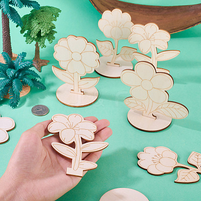 20Pcs 4 Styles Flower Unfinished Wood Display Decorations for DIY Painting Decoration Crafts DJEW-TA0001-38-1