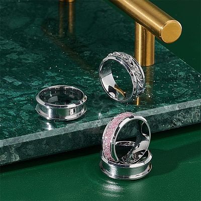 12Pcs Stainless Steel Grooved Finger Ring Settings STAS-UN0038-94B-1