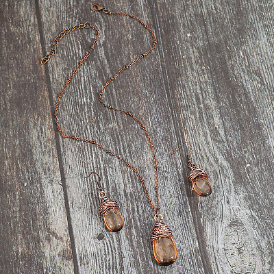 Teardrop Alloy Glass Pendant Necklaces & Dangle Earrings Sets FS-WGA3296-01-1