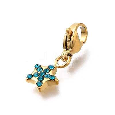 Star 304 Stainless Steel Rhinestone Pendants Decoration STAS-R159-57G-02-1