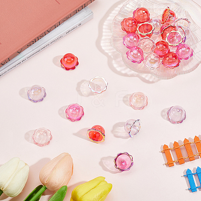 60Pcs 4 Colors UV Plating Acrylic Bead Caps PACR-PA0001-12A-1