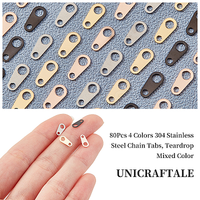 80Pcs 4 Colors 304 Stainless Steel Chain Tabs STAS-UN0030-86-1