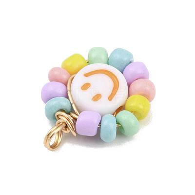 Glass Seed & Acrylic Pendants PALLOY-JF04485-1