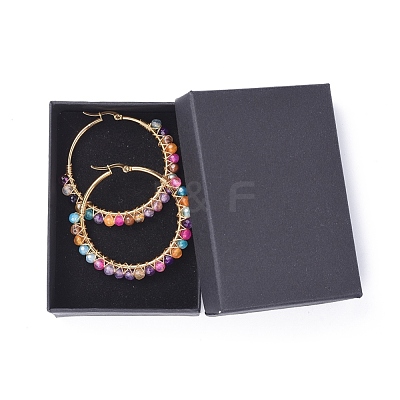 Beaded Hoop Earrings X-EJEW-JE03830-06-1