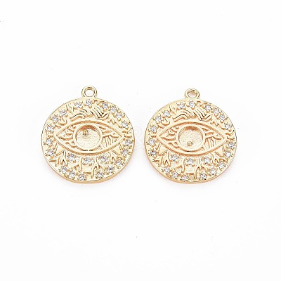 Brass Micro Pave Clear Cubic Zirconia Pendant Settings for Enamel KK-S356-704-1