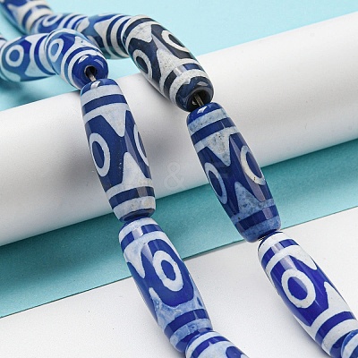 Blue Tibetan Style dZi Beads Strands TDZI-NH0001-B14-01-1