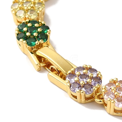 Rack Plating Brass Pave Cubic Zirconia Flower Link Chain Bracelets for Women BJEW-A018-03G-02-1