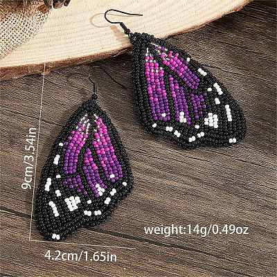 Bohemian Style Green Butterfly Wing Glass Bead Handmade Dangle Earrings GG1438-1