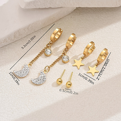 Moon & Star Stainless Steel Moon Earring Sets LS-YA2186-3-1