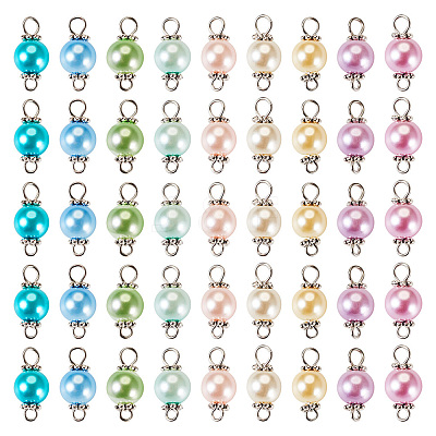 90Pcs 9 Colors Pearlized Glass Pearl Connector Charms PALLOY-TA0002-49A-1