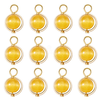 12Pcs Brass & Glass Imitation Cat Eye Round Charms PALLOY-TAC0237-02-1