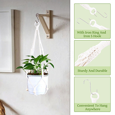 2Pcs Handmade Macrame Polyester with Wood Bead Plant Hanger AJEW-HS0001-46-1