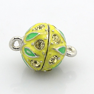 Platinum Plated Round Alloy Enamel Magnetic Clasps with Loops ENAM-P099-06-1