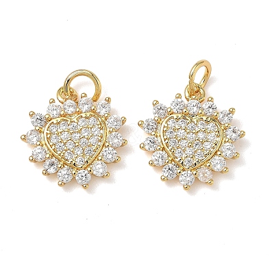 Brass Micro Pave Clear Cubic Zirconia Charms KK-L253-20G-02-1