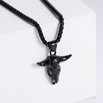 Retro Rock Punk Men's Bull Head 304 Stainless Steel Pendant Necklaces QT5841-3-1