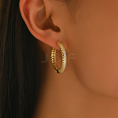 Hollow Brass Clear Cubic Zirconia Hoop Earrings LS-SP8143-1