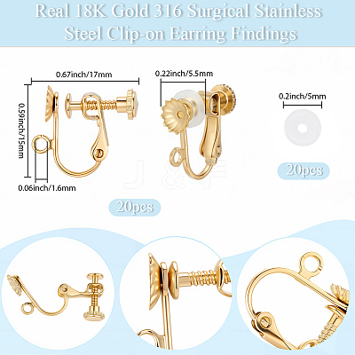 40Pcs 316 Surgical Stainless Steel Clip-on Earring Findings STAS-BBC0008-58B-1