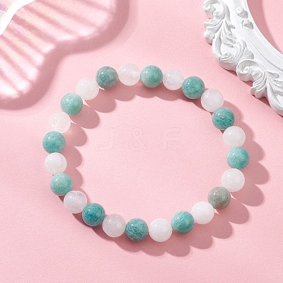 Natural Amazonite & White Jade Beaded Stretch Bracelets for Women BJEW-JB13369-1