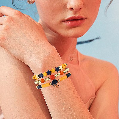 1 Set Handmade Polymer Clay Heishi Beads Stretch Bracelets Set BJEW-SZ0002-67A-01-1