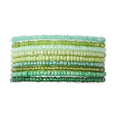 9Pcs Rondelle Glass Seed Beaded Stretch Bracelet Sets BJEW-JB10418-1