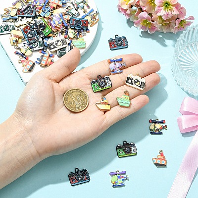 24Pcs 10 Styles Printed Alloy Pendants ENAM-YW0006-88-1